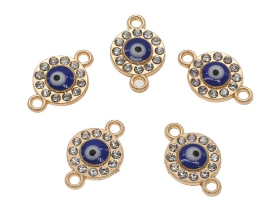 Конектор металевий Від злого ока, з білими стразами, 18x11 колір золотий 1 шт