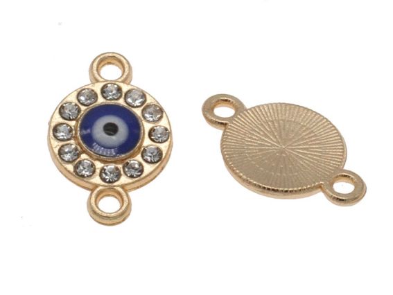 Конектор металевий Від злого ока, з білими стразами, 18x11 колір золотий 1 шт