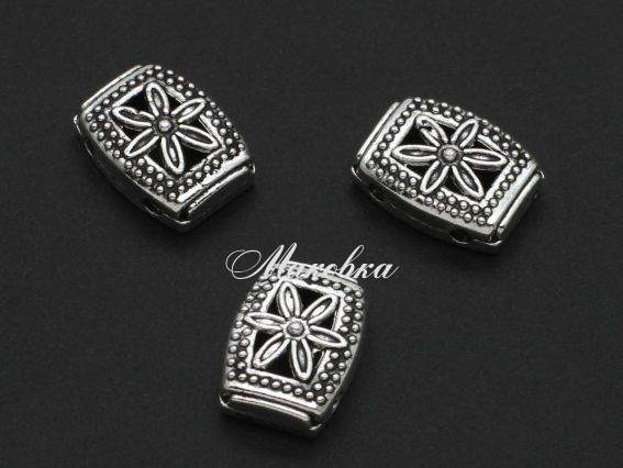 Проставка для біжутерії З квіткою 14х11мм, 2/2, античне срібло, 1 шт