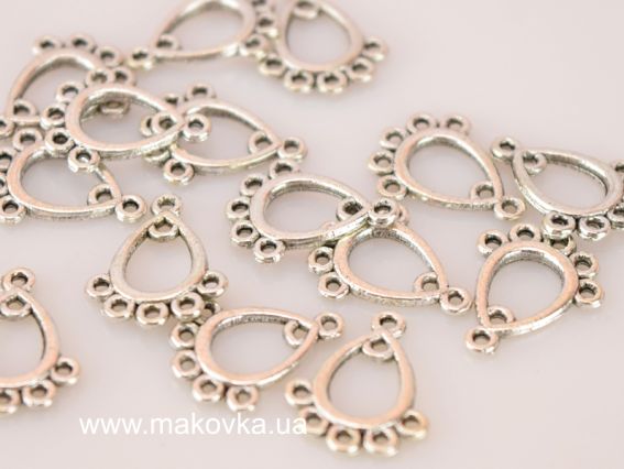 Конектор для сережок 1/5 Крапля, 13х16 мм, колір античне срібло, 1 шт