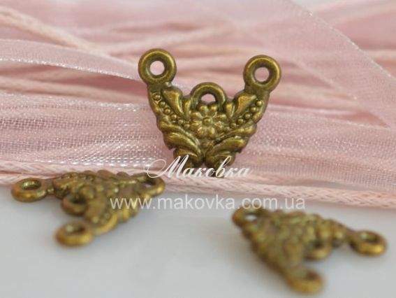 Коннектор 1/3 маленький №06 (с цветком) античная бронза, 50 шт Коннектор 1/3 маленький №06 (с цветком) античная бронза, 50 шт