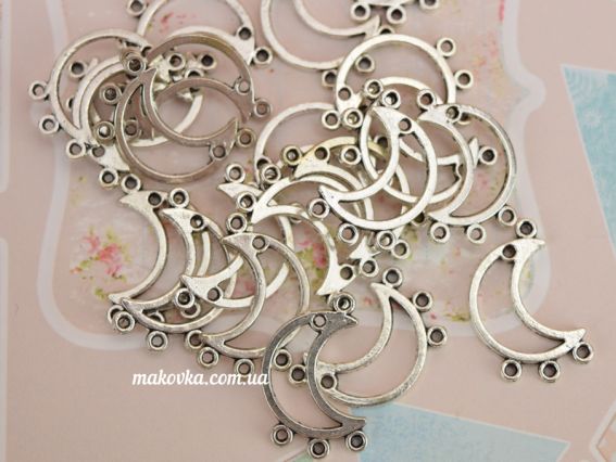 Бижутерный коннектор 1/3 Месяц, размер 21.5x13.5мм цвет античное серебро, 1 шт