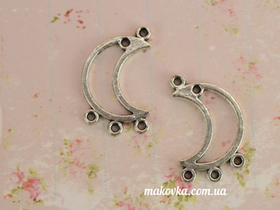 Конектор 1/3 Місяць, 21.5x13.5мм колір античне срібло, 1 шт
