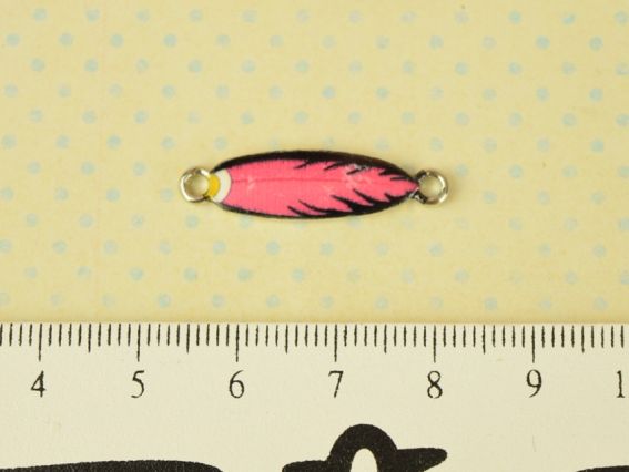 Коннектор металлический перо, эмаль, розовое с черным 1 шт