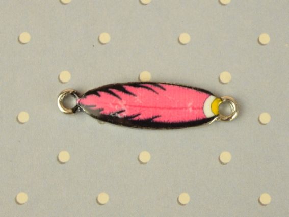 Коннектор металлический перо, эмаль, розовое с черным 1 шт