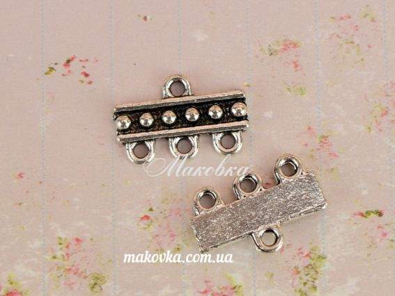 Коннектор 1/3 прямоугольный Точки, 18,5х12,5мм цвет античное серебро, 1 шт Коннектор 1/3 прямоугольный Точки, 18,5х12,5мм цвет античное серебро, 1 шт