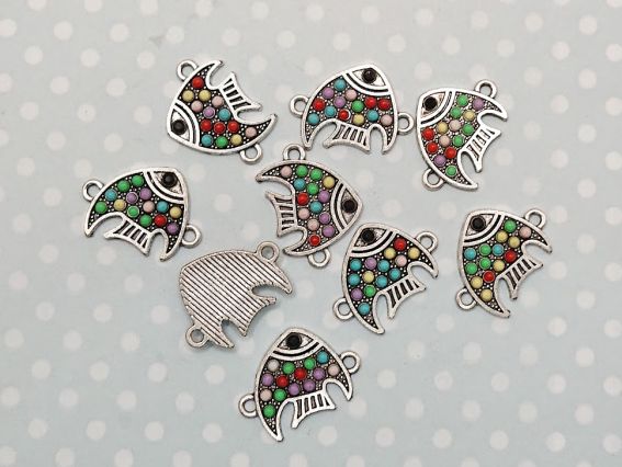 Конектор 1/1 Рибка, античне срібло з кольоровими крапками