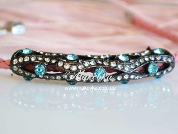 Коннектор со стразами Труба 55х10 мм, черная с голубым