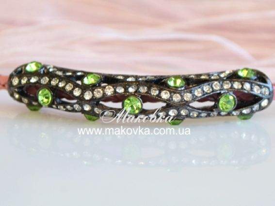 Коннектор со стразами Труба 55х10 мм, черная с зеленым