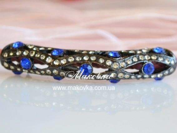 Коннектор со стразами Труба 55х10 мм, черная с синим