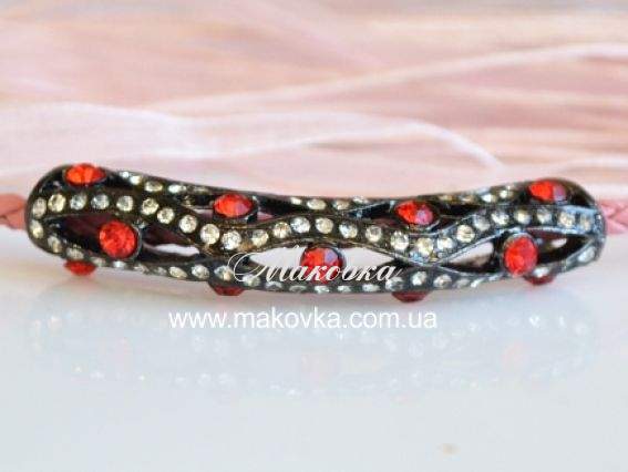 Коннектор со стразами Труба 55х10 мм, черная с красным