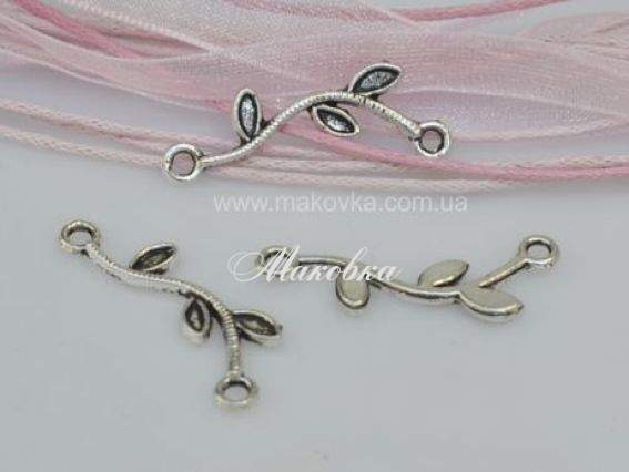 Коннектор 1/1 Веточка 27 мм, античное серебро, 50 шт Коннектор 1/1 Веточка 27 мм, античное серебро, 50 шт