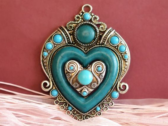 Кулон-конектор Сердце с кабошонами 1/9 Кулон-конектор Сердце с кабошонами 1/9