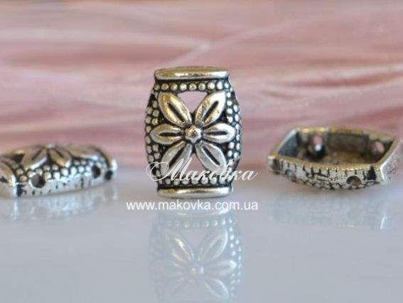  Проставка для бижутерии С цветком 14х11мм, 2/2, цвет античное серебро, 1 шт