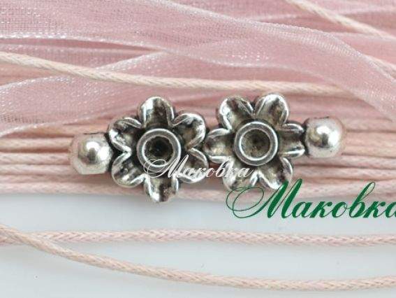 Проставка прямоугольная 2 цветка, 2/2, античное серебро, 1 шт Проставка прямоугольная 2 цветка, 2/2, античное серебро, 1 шт