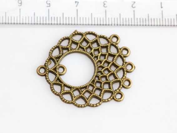 Бижутерный коннектор 1/5 Круглый 28х33 мм, цвет античная бронза, 1 шт