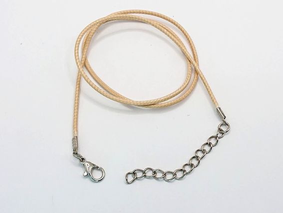 Кофейная тонкая основа на шею 1,5 мм , с платиновым карабином и цепочкой-удлинителем