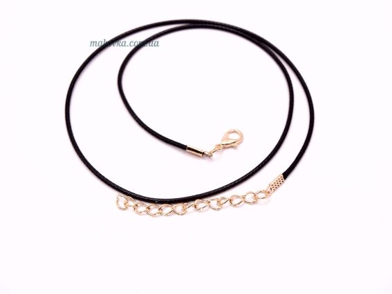 Основа на шею 1,5 мм черная, карабин золотой и корейский вощенный шнур 