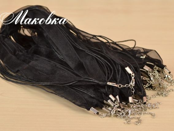 Стрічка під кулон Основа на шию 2 + 1 Комбінована чорна, 1 шт