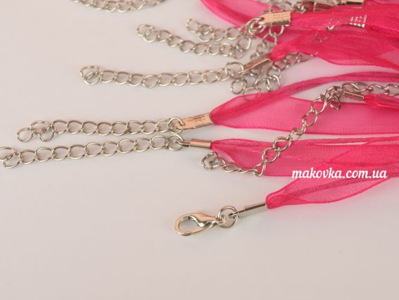 Стрічка під кулон, основа на шию зі стрічками 2+1 Комбінована Малинова, 1 шт