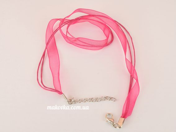 Стрічка під кулон, основа на шию зі стрічками 2+1 Комбінована Малинова, 1 шт