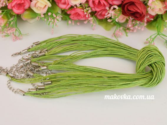Основа на шею Мульти 5в1 из вощенных шнуров , 42+4 см цвет на выбор №6 ярко-салатовый