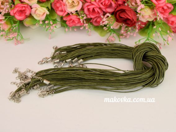 Основа на шею Мульти 5в1 из вощенных шнуров , 42+4 см цвет на выбор №8 темно-зеленый