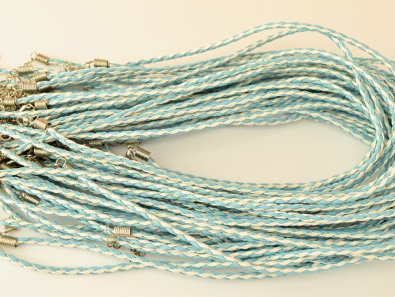 Основа для кулона на шию Плетена двоколірна, 3 мм, Біло-Блакитна, 45 см