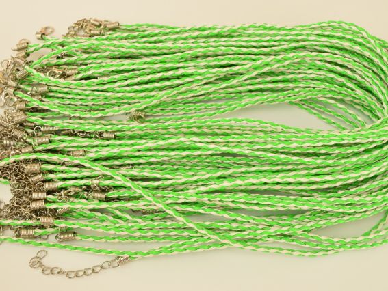Основа для кулона на шию Плетена двоколірна, 3 мм, Біло-Зелена, 45 см