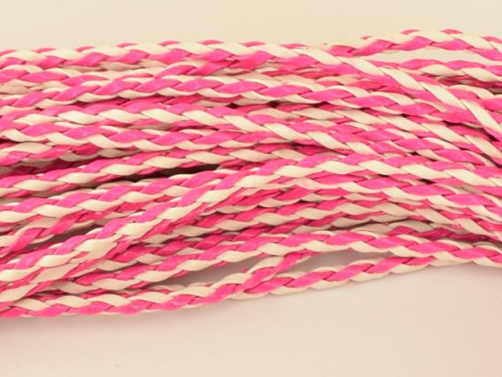 Основа для кулона на шию Плетена двоколірна, 3 мм, Біло-Рожева, 45 см