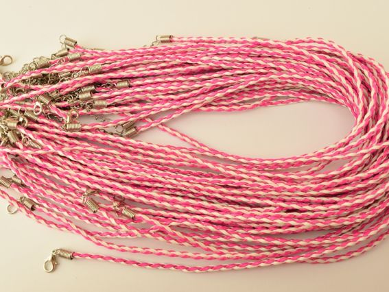 Основа для кулона на шию Плетена двоколірна, 3 мм, Біло-Рожева, 45 см