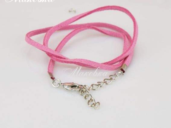 Основа на шею замшевая 2,5 мм, Розовая, с замочком карабином Основа на шею замшевая 2,5 мм, Розовая, с замочком карабином