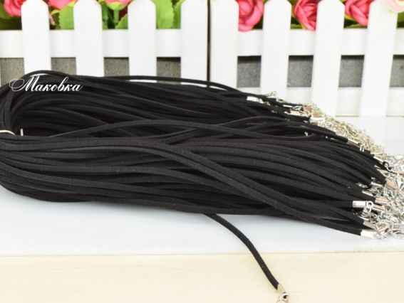 Основа під кулон замшева 3 мм, ЧОРНА, 44 см + ланцюжок, із замочком карабіном