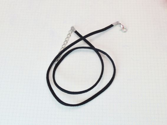 Основа під кулон замшева 3 мм, ЧОРНА, 44 см + ланцюжок, із замочком карабіном