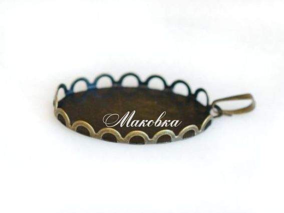 Оправа №11 під кулон, з бордюром та бейлом, антична бронза 25,5x19 мм Оправа №11 під кулон, з бордюром та бейлом, антична бронза 25,5x19 мм