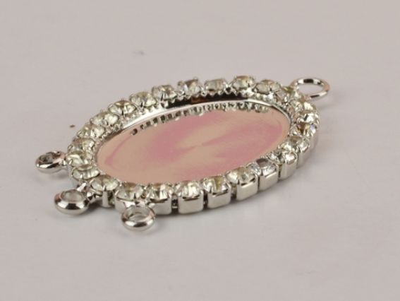 Конектор-оправа Овал зі стразами, 19х30 мм, колір платина