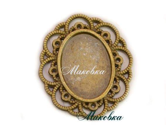 Основа под камею №18, античная бронза 25х30 (13х18) мм