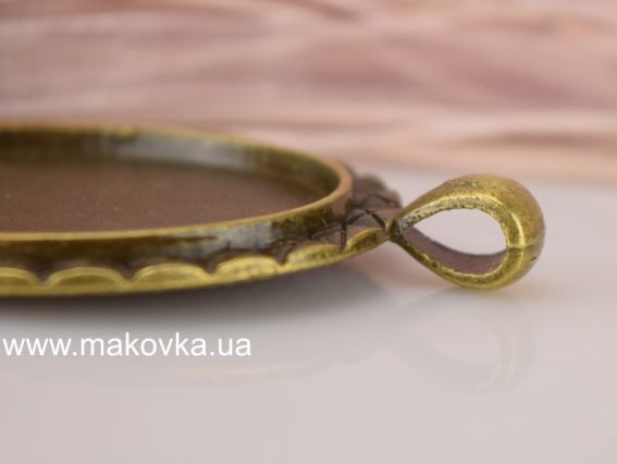 Основа під камею №26, ОВАЛ з хрестиками 58х39х3 мм (для камеї 30х40) мм, антична бронза, 1 шт