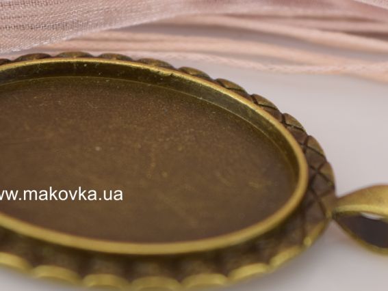 Основа під камею №26, ОВАЛ з хрестиками 58х39х3 мм (для камеї 30х40) мм, антична бронза, 1 шт