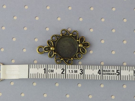 Основа під камінь кабошон №38, Коло Ажур з квіточкою 21x30мм (д 12мм), антична бронза, 1 шт