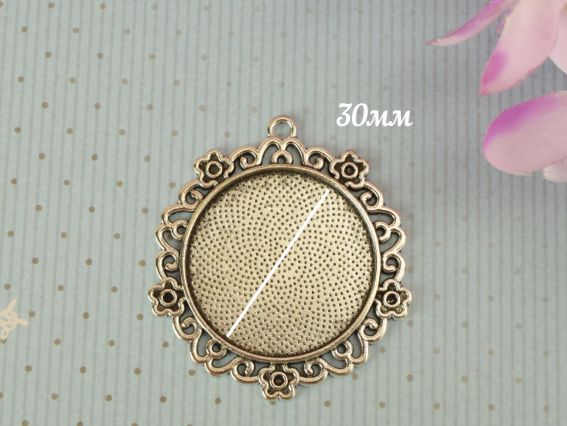 Оправа для кабошона круглая С цветочками 42х47 мм , цвет античное серебро №46
