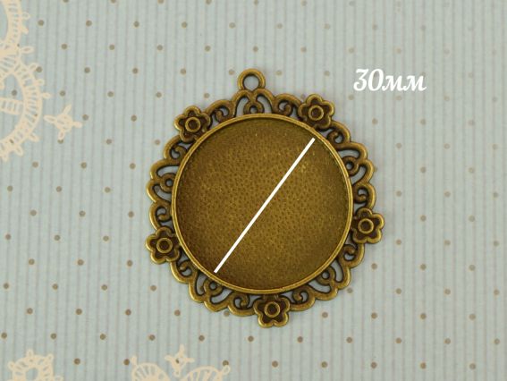 Оправа для кабошона кругла з квіточками 42х47 мм, колір антична бронза №48