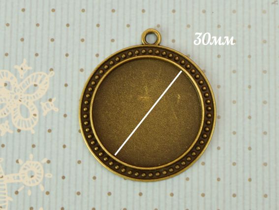 Оправа для кабошона №49 Кругла Крапочки 45*40 мм, колір Антична БРОНЗА, 1 шт