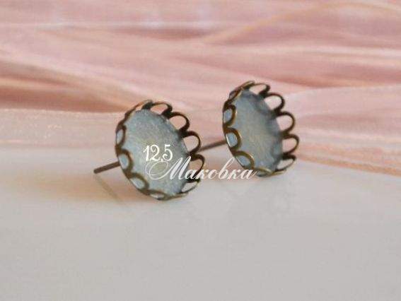 Швенза-гвоздик с базой под кабошон 13 мм, антикварная бронза, 1 пара Швенза-гвоздик с базой под кабошон 13 мм, антикварная бронза, 1 пара