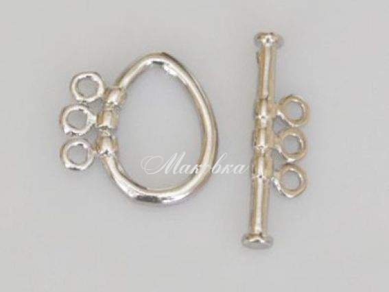 Замок-тогл Капля, на три низки, 1 шт, серебро Замок-тогл Капля, на три низки, 1 шт, серебро