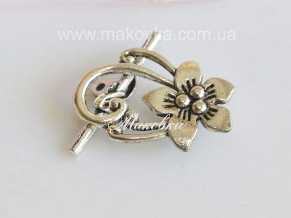 Замок-тогл Цветок 5 лепестков, античное серебро 1 шт
