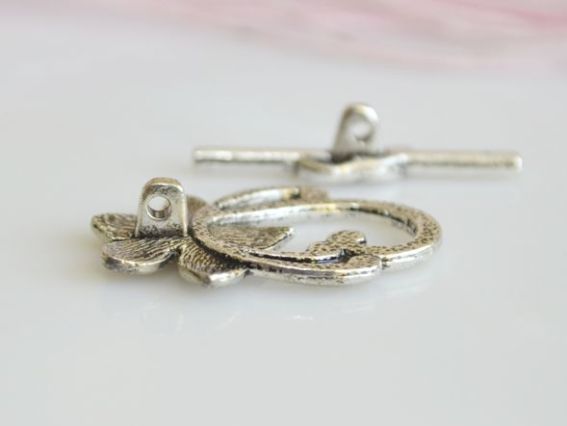 Бижутерный Замок-тогл Цветок 5 лепестков, цвет античное серебро 1 шт