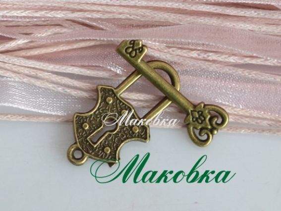 Замок-тогл Замочек с ключиком, 1 шт, античная бронза Замок-тогл Замочек с ключиком, 1 шт, античная бронза