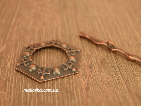 Бижутерный Замок-тогл Гексагон, 1 шт цвет античная медь