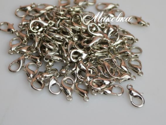 Застежка карабин 12х7 мм, платиновый